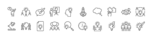 Vetor conjunto de ícones criativos pensando brainstorming