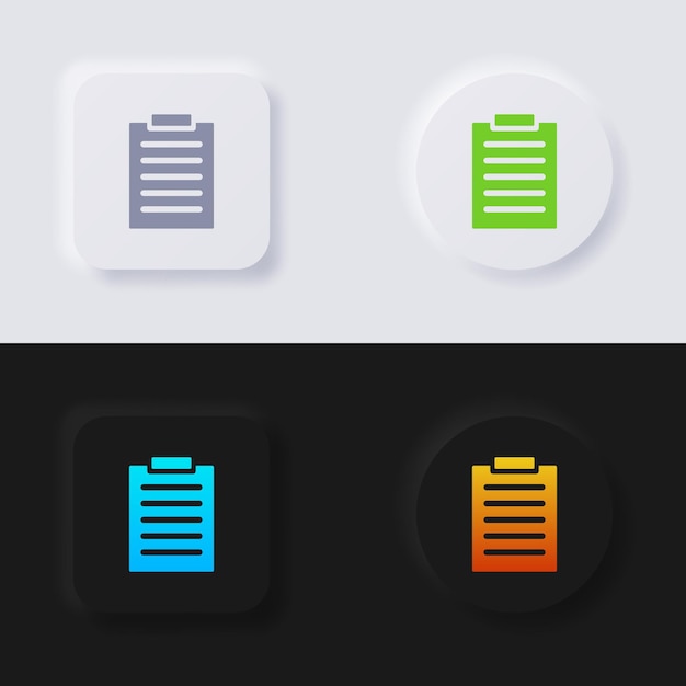 Conjunto de ícones da área de transferência, botão de neumorfismo multicolorido design de interface do usuário suave para design da web.