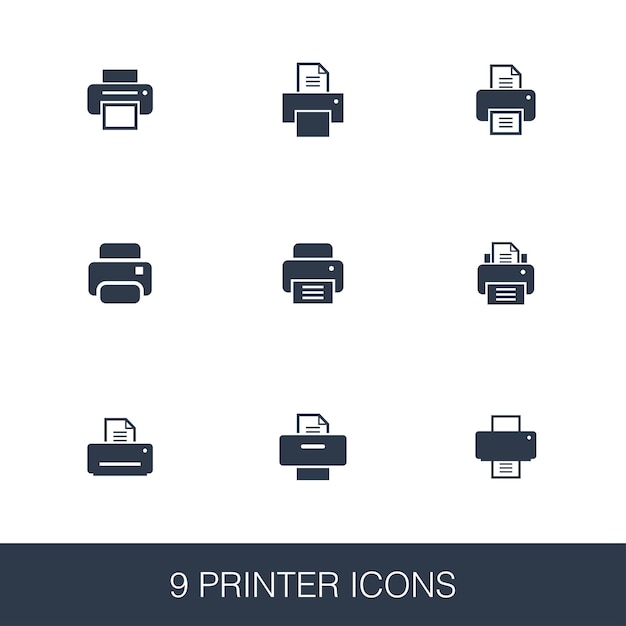 Vetor conjunto de ícones da impressora. sinais de glifo de design simples. modelo de símbolo da impressora. ícone de estilo universal, pode ser usado para interface de usuário da web e móvel