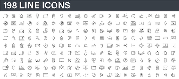 Vetor conjunto de ícones da web ícones de desenvolvimento da web em estilo de linha conjunto de ícones da web