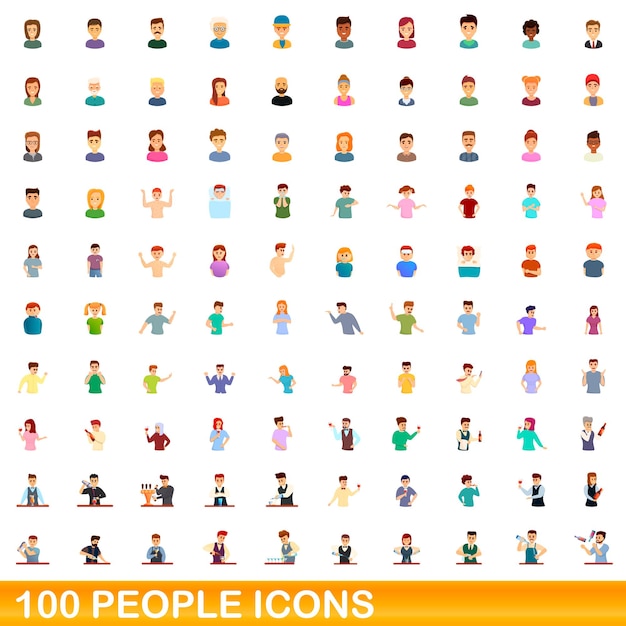 Conjunto de ícones de 100 pessoas. ilustração dos desenhos animados de ícones de 100 pessoas isolados