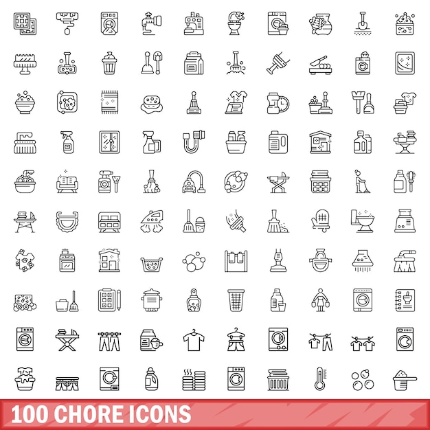 Conjunto de ícones de 100 tarefas Ilustração de contorno de 100 icones de tarefas Conjunto vetorial isolado em fundo branco