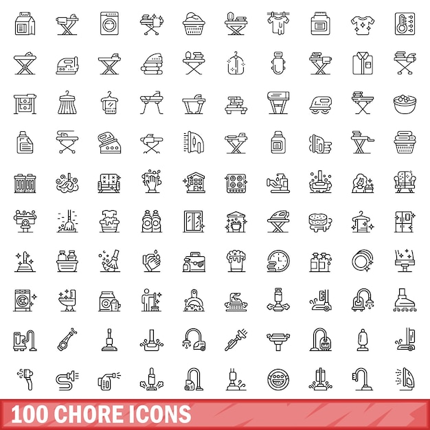 Conjunto de ícones de 100 tarefas Ilustração de contorno de 100 icones de tarefas Conjunto vetorial isolado em fundo branco