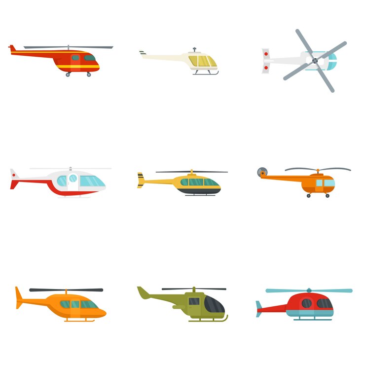Vetor conjunto de ícones de aeronaves militares de helicóptero