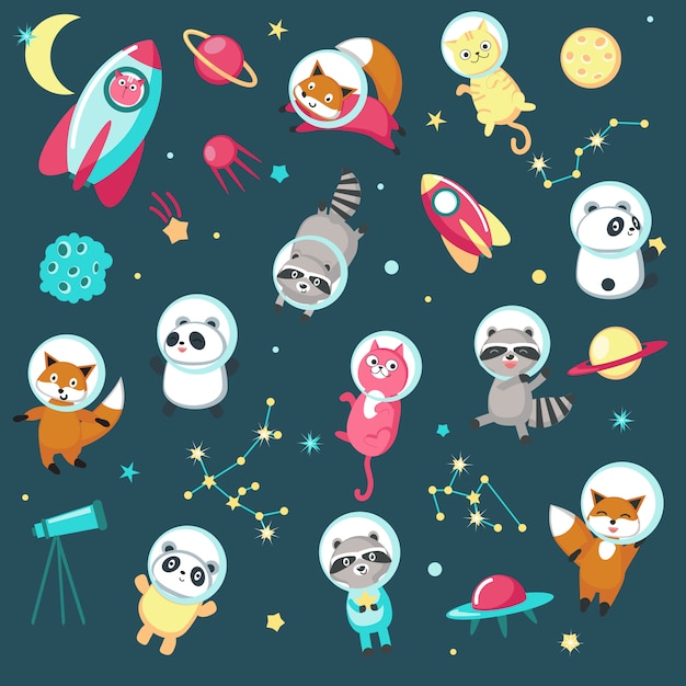 Conjunto de ícones de animais do espaço