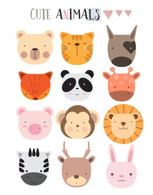 Conjunto de ícones de animais dos desenhos animados