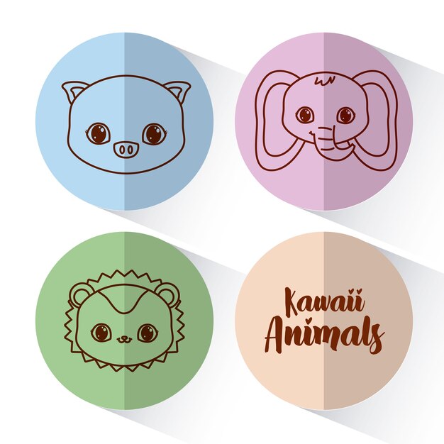 Conjunto de ícones de animais kawaii