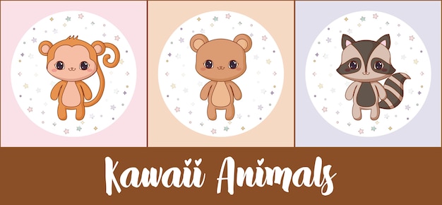 Conjunto de ícones de animais kawaii