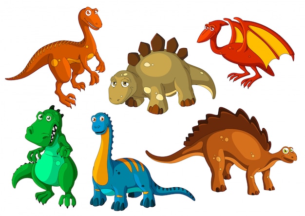 Vetor conjunto de ícones de animais pré-históricos dos desenhos animados de dinossauro