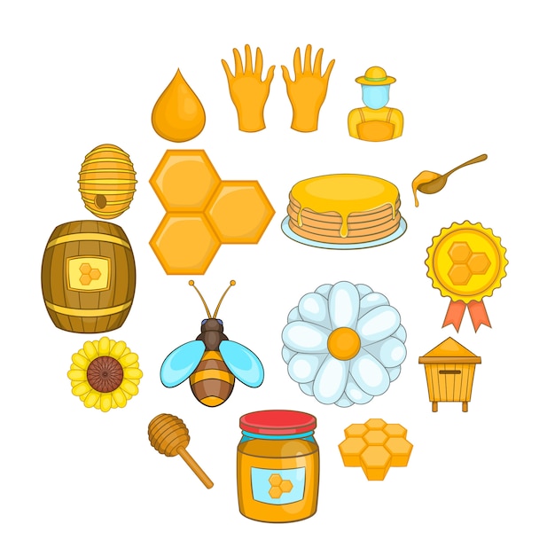 Vetor conjunto de ícones de apiário, estilo cartoon