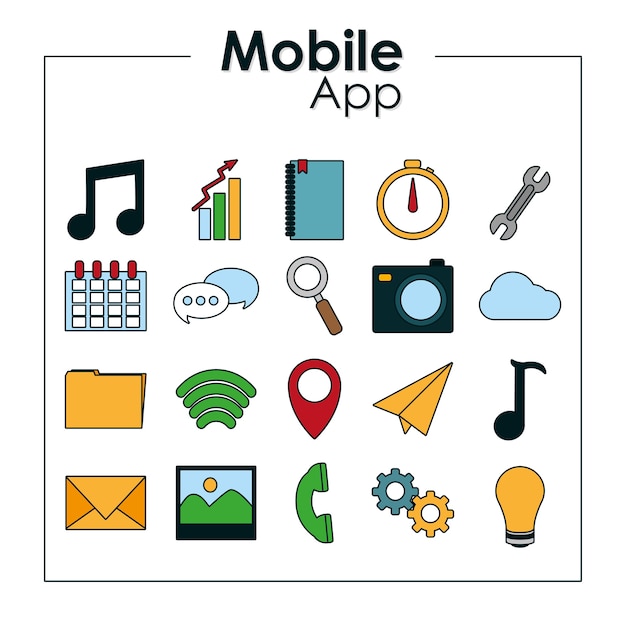 Conjunto de ícones de aplicativos móveis