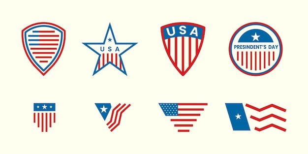 Conjunto de ícones de arte de linha de bandeira americana modelo de pacote ilustração vetorial design dia dos presidentes logotipo dos EUA