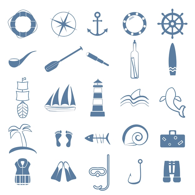 Conjunto de ícones de arte de linha de oceano
