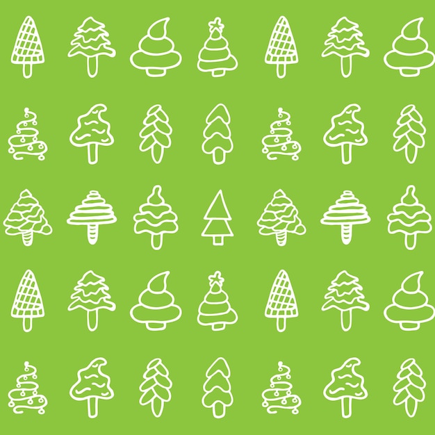 Conjunto de ícones de árvore de abeto de natal sem costura padrão de desenho vetorial de fundo