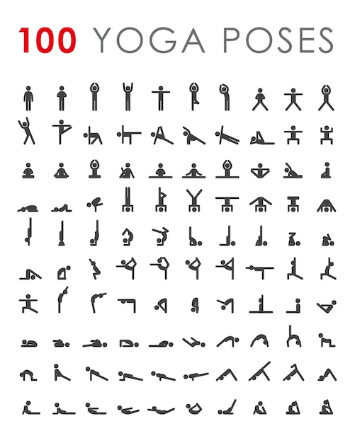 Conjunto de ícones de asanas de grandes poses de ioga