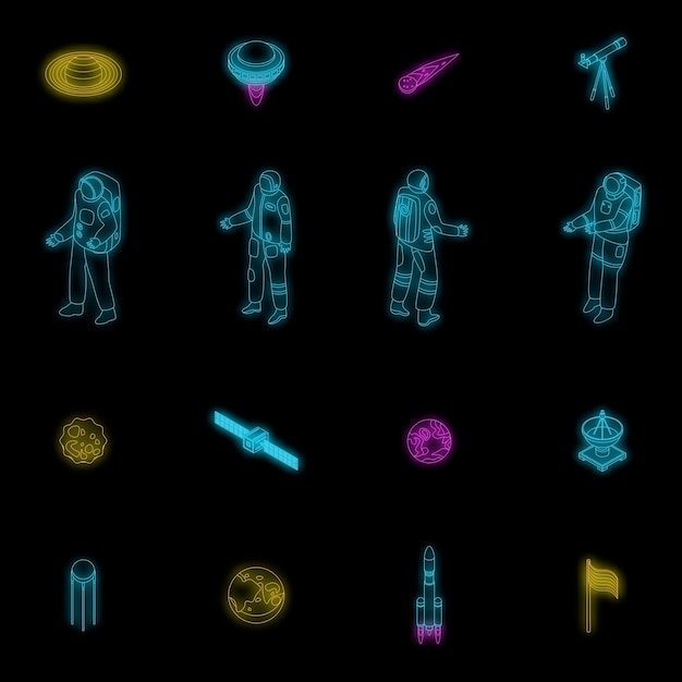 Conjunto de ícones de astronauta vector neon