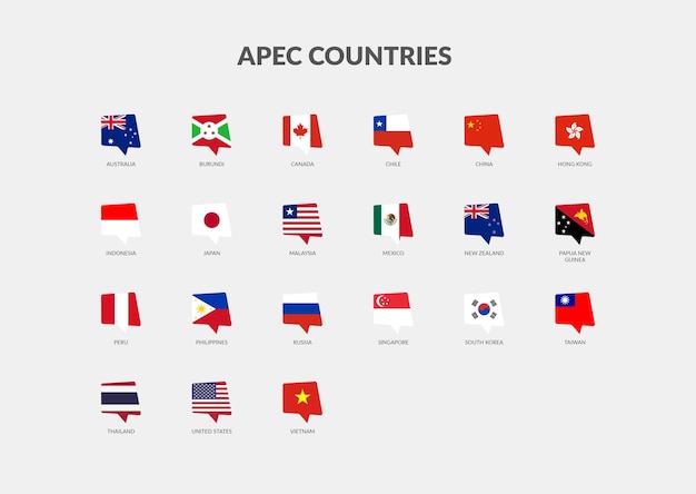 Conjunto de ícones de bandeira de bate-papo de países de cooperação econômica da APEC Ásia-Pacífico