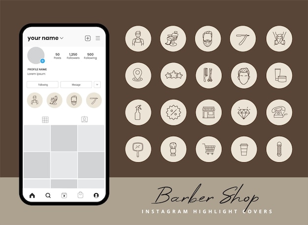 Vetor conjunto de ícones de barbearia para capas de destaque de história do instagram