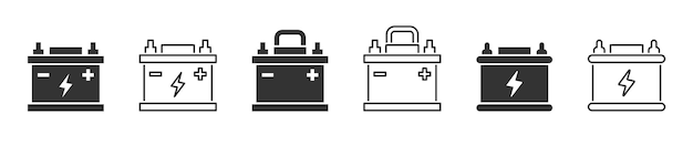 Conjunto de ícones de bateria de carro coleção de símbolo de acumulador de carro ilustração isolada em vetor