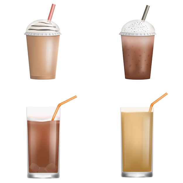 Conjunto de ícones de café gelo fresco. Conjunto realista de ícones de vetor de café gelado para web design isolado no fundo branco