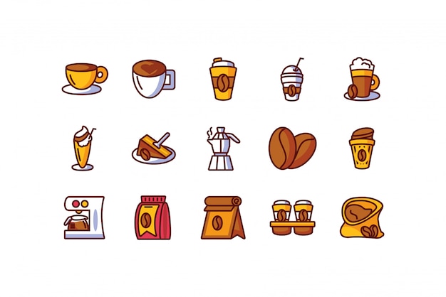 Conjunto de ícones de café isolado vector design