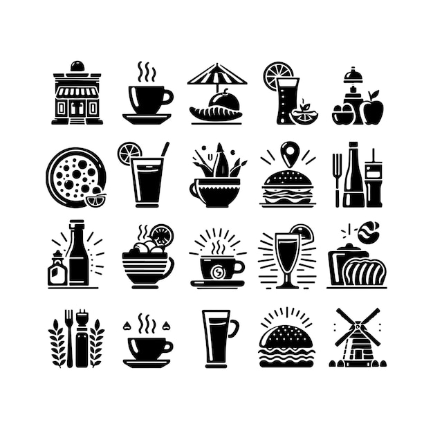 Conjunto de ícones de cafés, ícone de restaurante, comida e bebida, ícone, ilustração de design vetorial