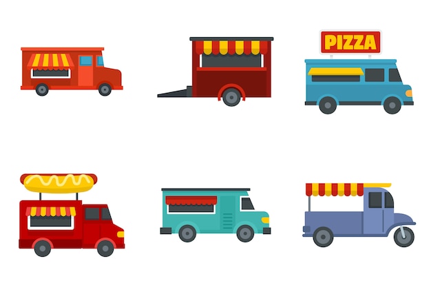 Conjunto de ícones de caminhão de comida