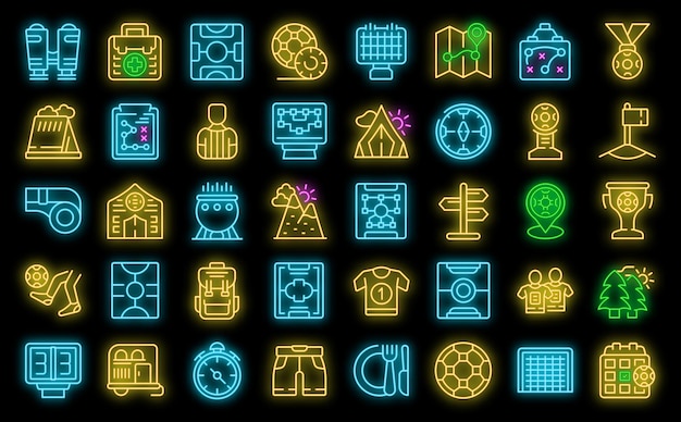 Conjunto de ícones de campo de futebol vector neon