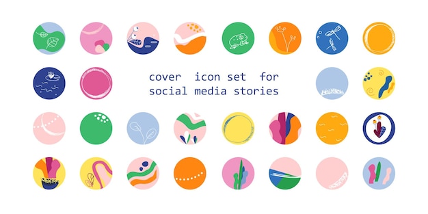 Vetor conjunto de ícones de capa para histórias de mídia social fundos de coleção abstratos com formas