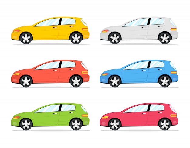 Conjunto de ícones de carros de cor dos desenhos animados