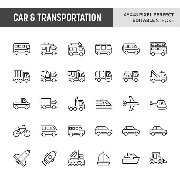 Conjunto de ícones de carros e transportes