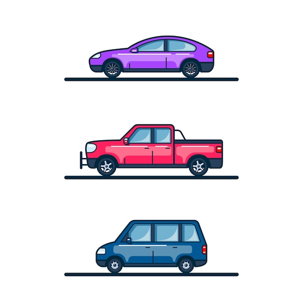 Conjunto de ícones de carros isolados no fundo branco