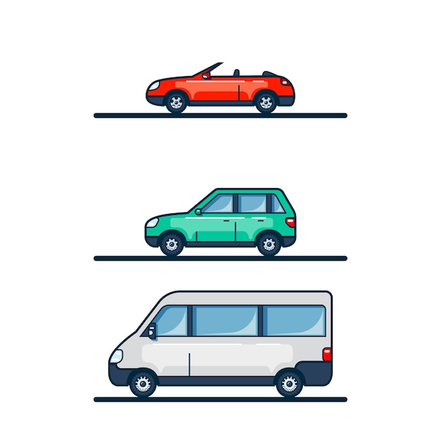 Conjunto de ícones de carros isolados no fundo branco