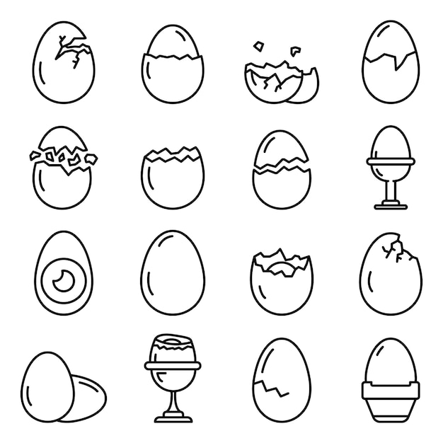 Vetor conjunto de ícones de casca de ovo, estilo de estrutura de tópicos