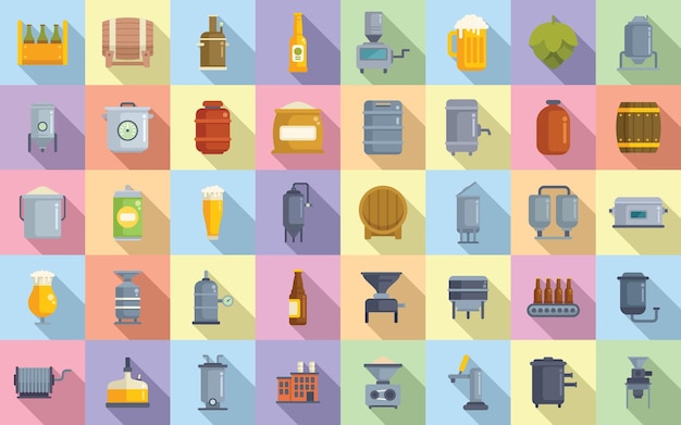 Vetor conjunto de ícones de cervejaria vetor plano álcool de cerveja