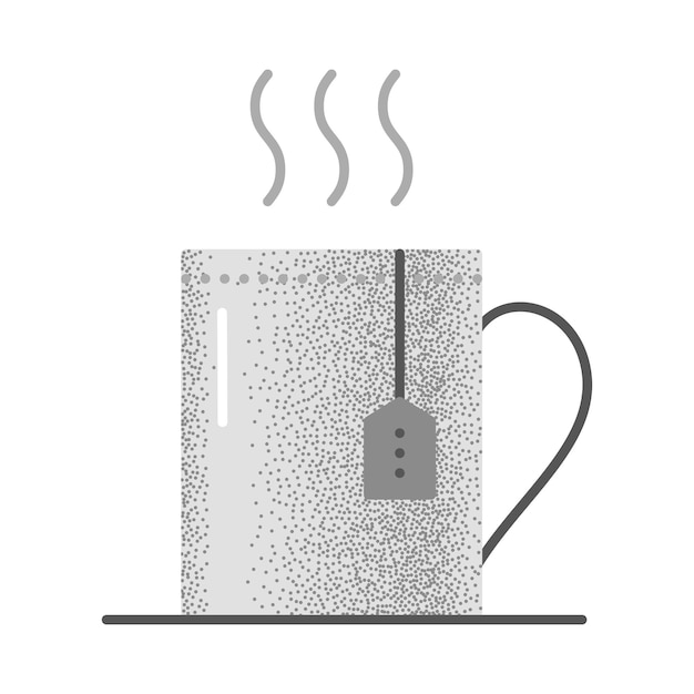 Vetor conjunto de ícones de chá vintage preto e branco com textura retrô taça com chá quente e saco de chá taça com bebida de ervas ícone vintage vetorial ilustração isolada em fundo branco