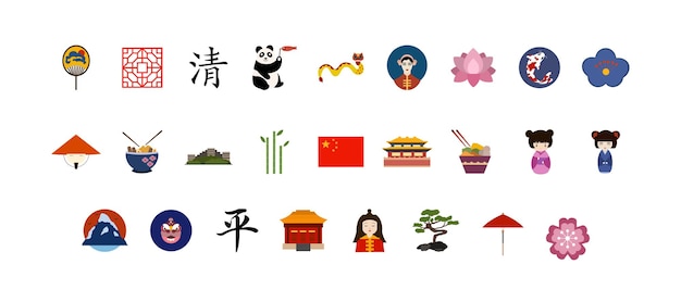 Conjunto de ícones de China plana