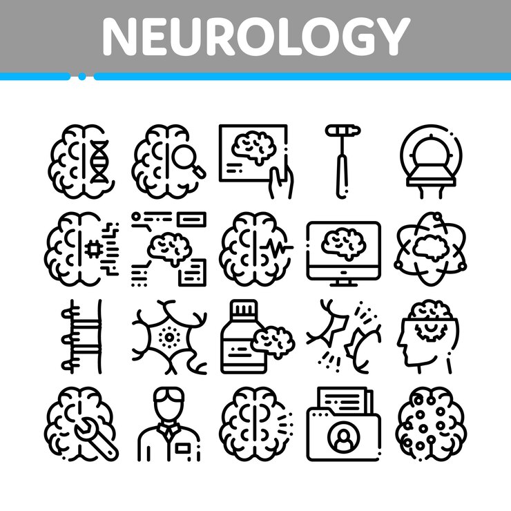 Vetor conjunto de ícones de coleção de medicina de neurologia