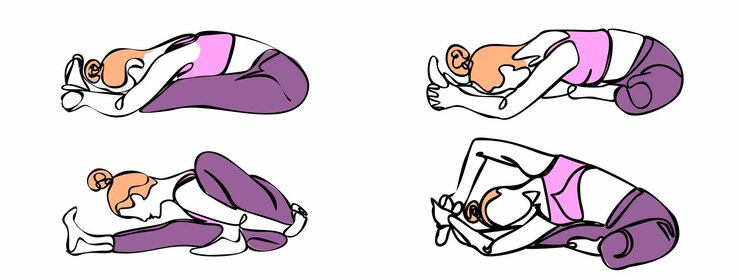 Vetor conjunto de ícones de coleção de poses de ioga isolados no fundo branco