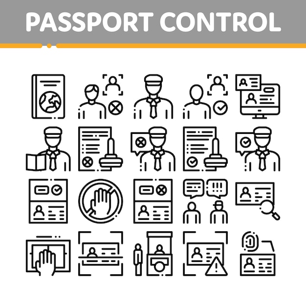 Conjunto de ícones de coleta de seleção de controle de passaporte