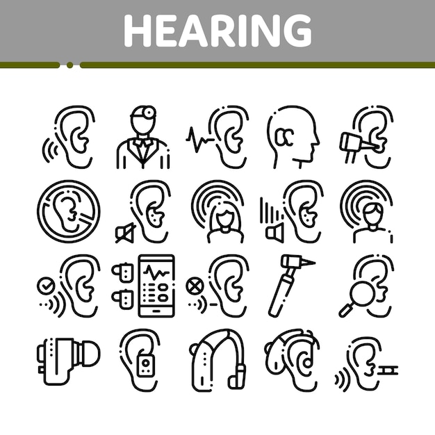 Vetor conjunto de ícones de coleta de senso humano de audição