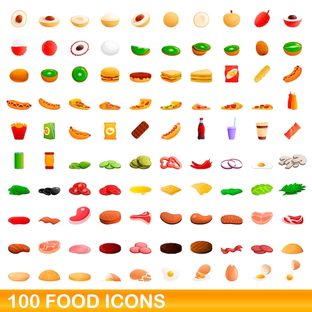 Conjunto de ícones de comida, estilo cartoon
