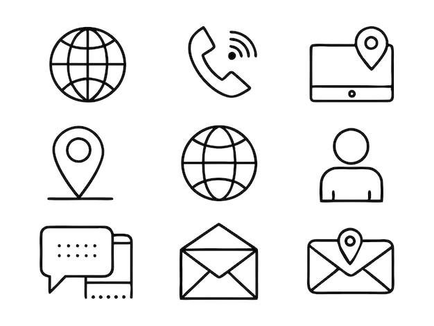 Conjunto de ícones de comunicação minimalista com versões sólidas e contornos em estilo vetorial