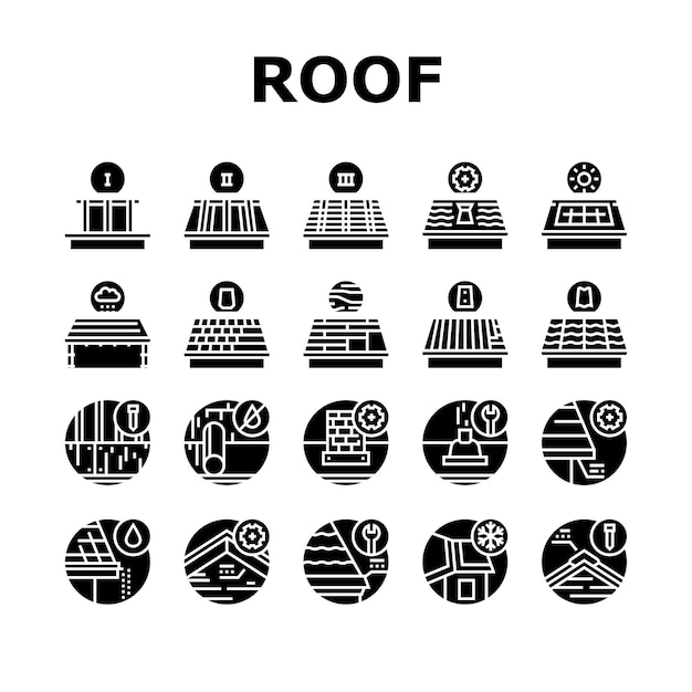 Conjunto de ícones de conjunto de ícones de trabalho de substituição de telhado