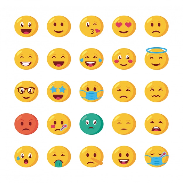 Vetor conjunto de ícones de conjuntos de rostos de emojis