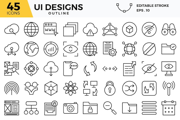 Vetor conjunto de ícones de contorno de design de interface do usuário