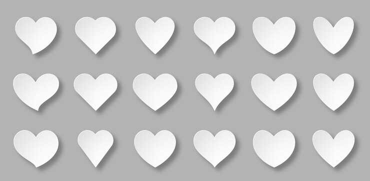 Vetor conjunto de ícones de corte de papel branco de corações sinal de amor dia dos namorados casamento de fevereiro ou cartão de saudação de relacionamento romântico modelo de design de símbolo de saúde coleção de molduras decorativas de coração de forma diferente
