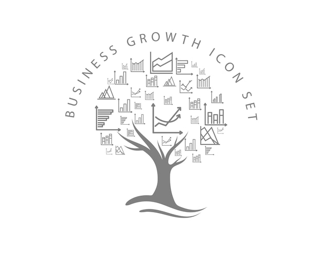 Conjunto de ícones de crescimento de negócios vetor premium