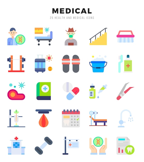 Conjunto de ícones de cuidados de saúde médicos simples linear cores ícones estilo de arte pacote ilustração vetorial