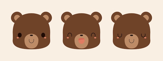 Conjunto de ícones de desenho animado de urso pardo fofo ilustração vetorial plana